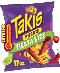 Fuego 17 oz Fiesta Size Bag, Hot Chili Pepper & Lime Flavored Extreme Spicy Rolled Tortilla Chips
