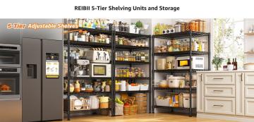 【Garage Corner Shelves】Raybee 6-Tier 75''H Storage Shelves,Adjustable Wire Grid Metal Storage Shelving Units,Versatile Utility Rack for Laundry,Pantry,garage,Kitchen,Bathroom,Conservatory Garden Plant Organiser,35‘’D*18''W*75‘’H,Black