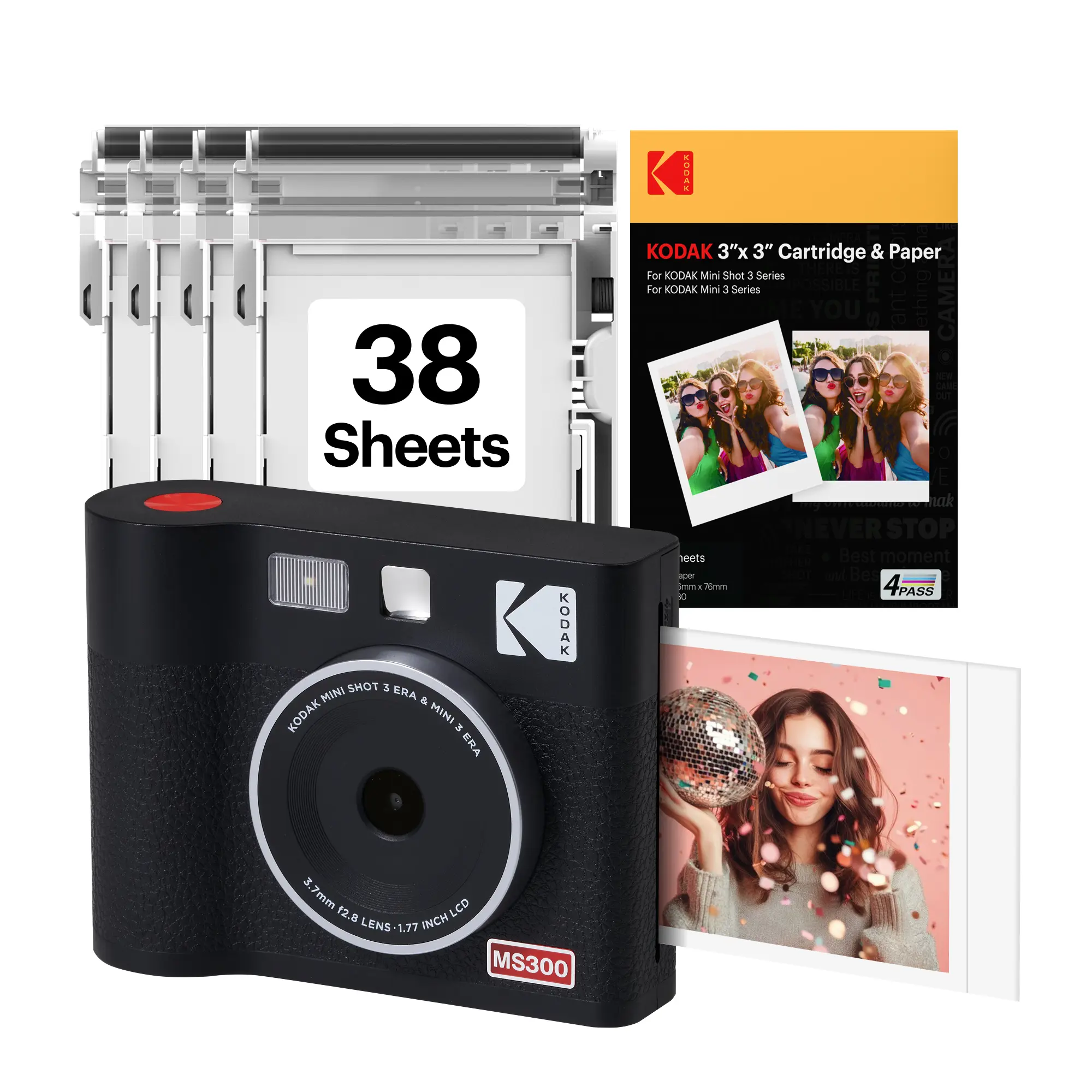 KODAK Mini Shot 3 ERA 3x3” Instant Digital Camera & Photo Printer, 38 Sheets, 2-in-1 Portable Print Camera, Bluetooth Smartphone Printer for iPhone & Android, 4PASS Dye Sublimation