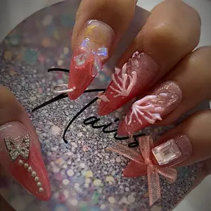 10 pieces handmade press on nails with 3-D charms and nail piercing
