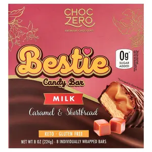 ChocZero Bestie Candy Bar, Milk, Caramel & Shortbread, 8 Individually Wrapped Bars, 1 oz (28 g) Each