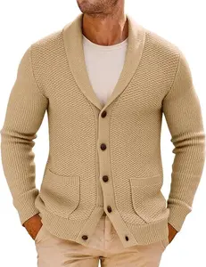 Runcati Mens Shawl Collar Cardigan Sweater Button Down Textured Knit Sweaters Casual Chunky Cardigan with Pockets