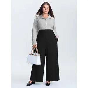 BLOOMCHIC Plus Size Striped Button Front Wide Leg Jumpsuit [M-6X]2026 Summer Vibes Swimweek