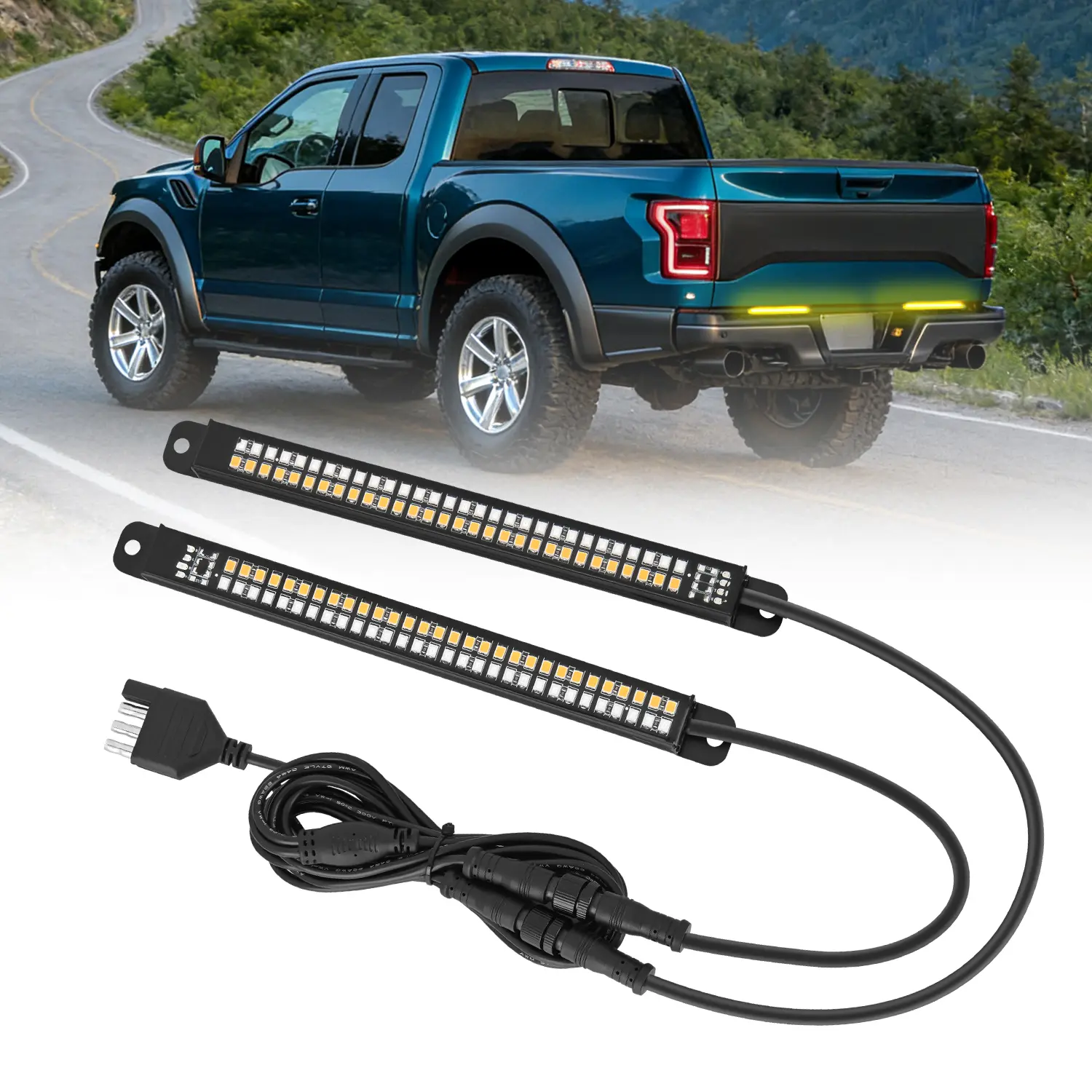 Nilight 7 In Aluminum Frame Dual-Row 60 LED Tailgate Light Bar (Lightbar, Tailgate Bar), 2835 Red LEDs, Amber Sequential Turn Signals Strobe, 12V DC 4-Wire System, 4-Pin Connector for Trucks/Trailers, Ideal for Day/Night Drives (Father's Day Gift)