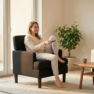 Modern Upholstered Accent Chair with Soft Armrest and Cushion, Comfy Single Arm Chair for Living Room Waiting Room, Black