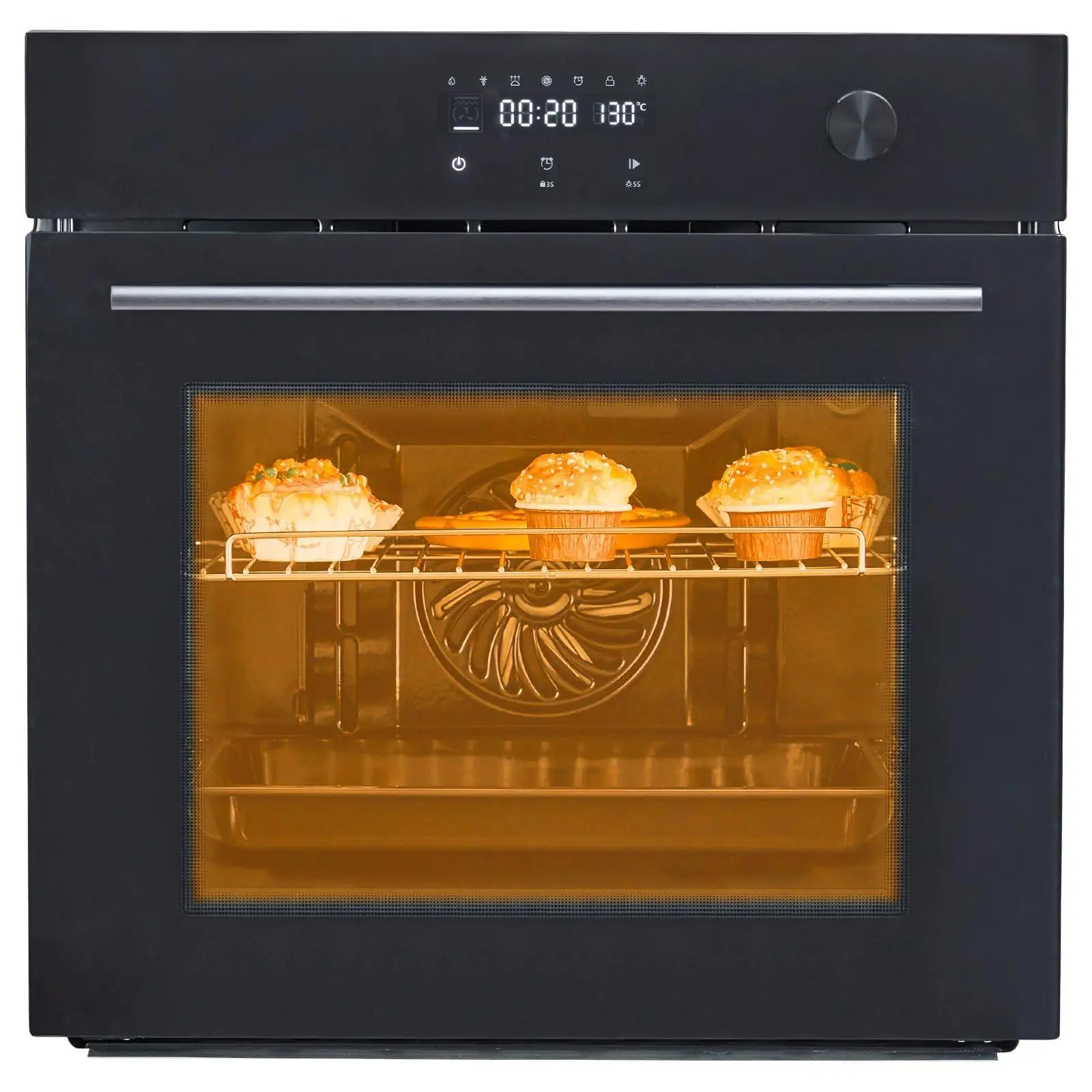 24-Inch Modern Stainless Steel Built-In Wall Oven - Single Unit Electric, 2.5 Cu.ft, Convection System, 8 Cooking Functions, Touch Control, Removable Door, Built-In Install Compatibility