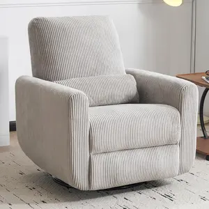 360° Swivel Glider Recliner Chair, Oversized Rocker Recliner with Heating and Massage, Glider Chair for Nursery with Pillow,24" Extra Wide Rocking Chair for Living Room, Corduroy Grey