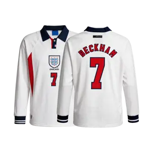 Beckham 1998 World Cup Home White Retro No.7 Long Sleeved Soccer Jerseys