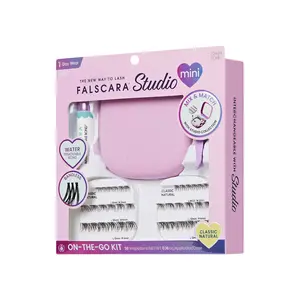 KISS FALSCARA Studio Mini Compact Cosmetic On-The-Go Kit - Classic Natural Eyelashes, Salon-Quality, 36 Wisps Makeup False Eyelash Set