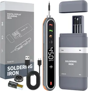 Portable USB adjustable temperature soldering iron with display; 1400mAh Rechargeable Battery,DIY tool kit; electronic soldering tools wax stick floor covering vinyl
