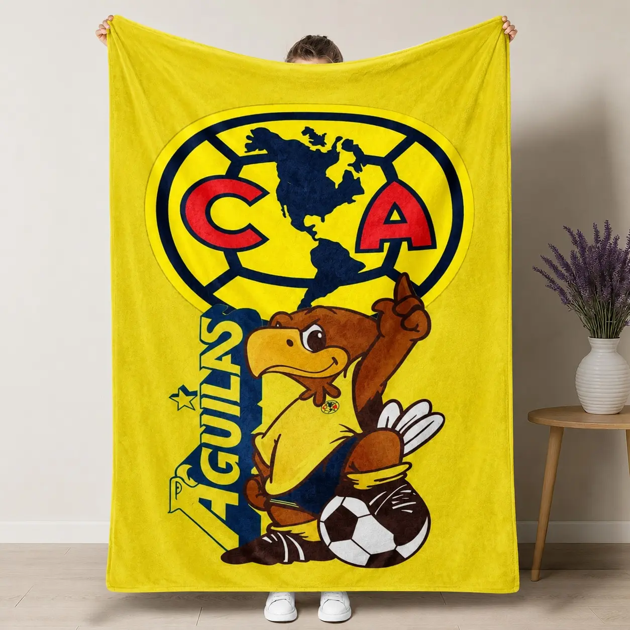 Aguilas Throw Blanket - Vibrant Cartoon Design with Iconic Eagle Mascot & Team Crest, for Mexican Soccer Fans, Ideal for Cozy Bedroom & Game Room Decor, Air Conditioner Blankets, Throw Blankets