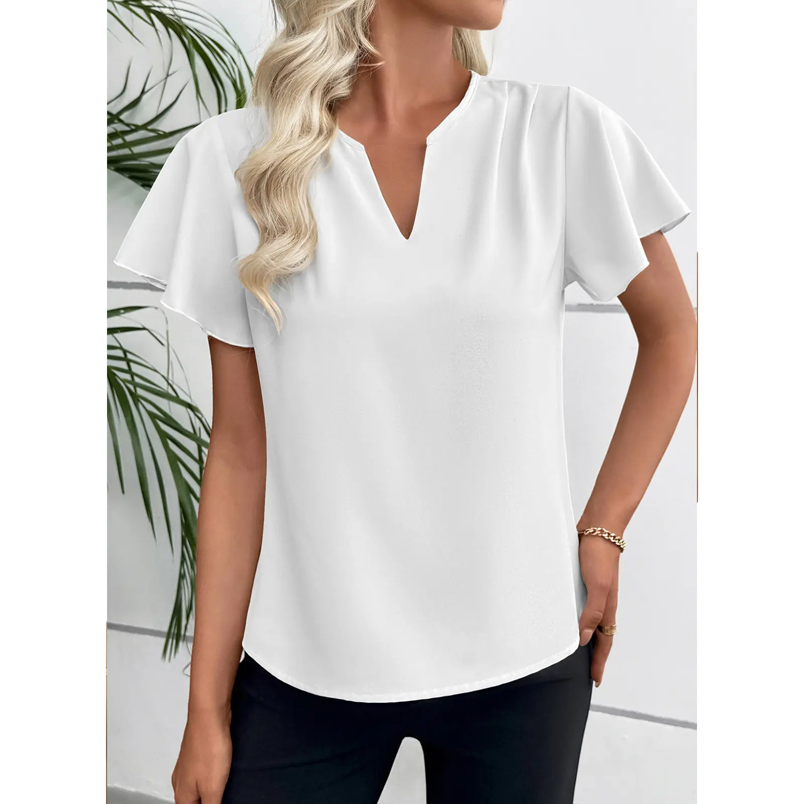 EVALESS Women's Chiffon Dressy T Shirts Tops V Neck Ruffle Short Sleeve Casual Work Lightweight Shirts Blouses 2026 Womenswear Springtok Summer Outfits  Deals For You Days summer outfits,back to school,back to school shopping
