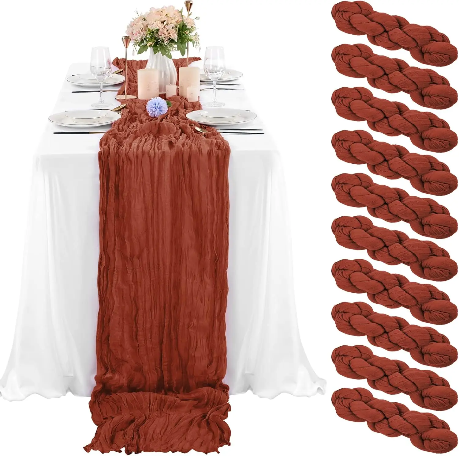6/10/16/20 Pack Cheesecloth Table Runner 35 x 120 Inch, Boho Wedding Table Runner, Soft Gauze Sheer Fabric for Wedding Reception, Bridal Shower, Baby Shower, Birthday Party, Rustic Farmhouse Home, Holiday and Event Table Decorations