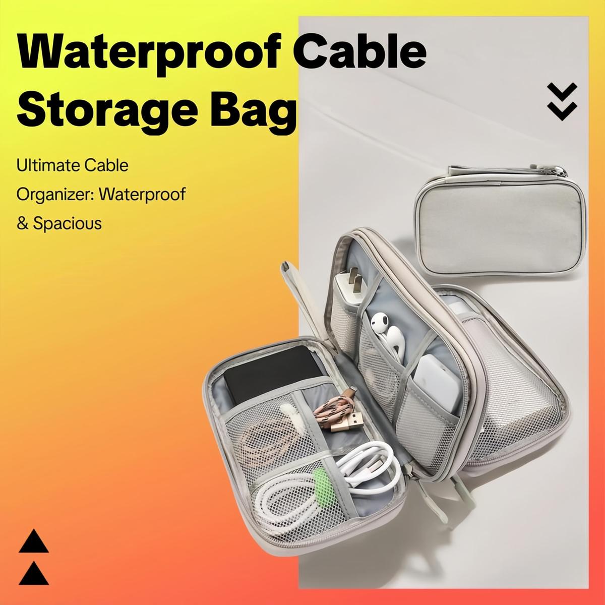 Travel Cable Storage Bag, Portable Waterproof Double Layers, Electronic Accessories Organizer Bag for Power Bank, Charging Cords, USB Cable, Earphones