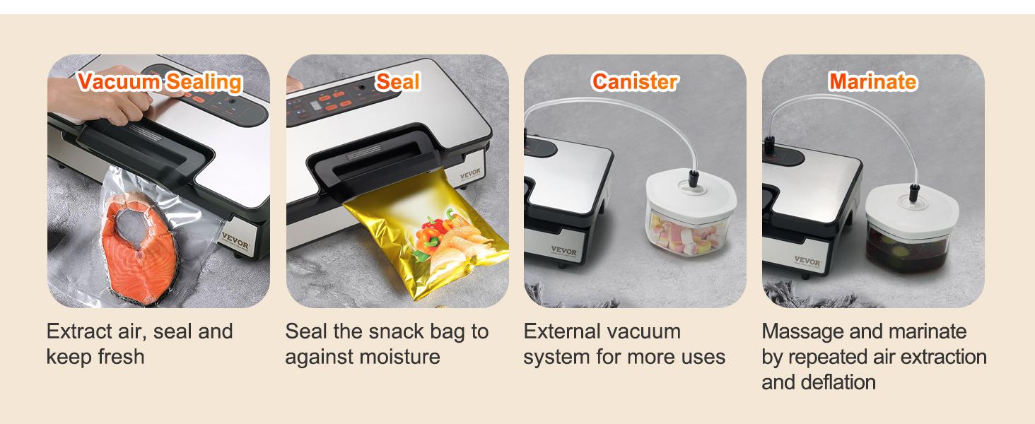 【fathersdaygift】VEVOR Vacuum Sealer Machine 90Kpa 130W Powerful Dual Pump and Dual SealingDry and Moist Food StorageAutomatic and Manual Air Sealing System with Built-in Cutterwith Seal Bag and External Hose