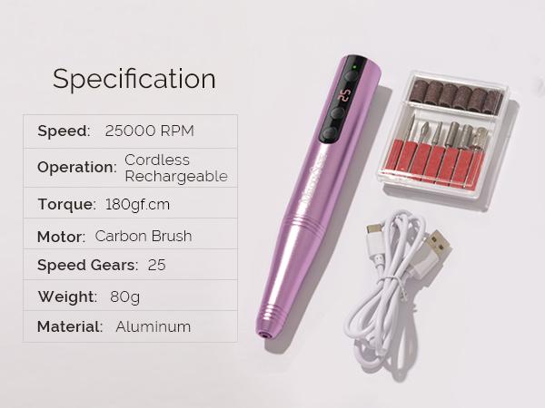 MelodySusie PC180F Cordless Electric Nail Drill Machine with 6 Nail Drill Bits, 25000RPM Rechargeable Nail Care Manicure Set for Acrylic Nail Art #Summervibes