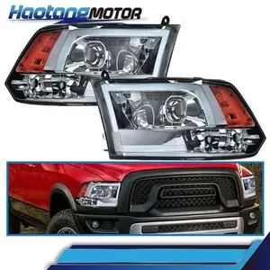 CROSSDESIGN Fit For 09-12 Dodge Ram 1500 2500 3500 Black LED Tube Projector Headlights Lamps