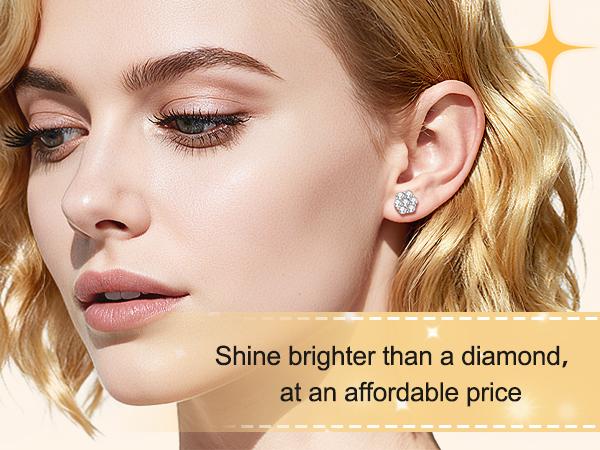 Delzzad S925 Floral Stud Earrings Flower Lab-Created Moissanite Stud Earring Screw Back/Butterfly Back Moissanite Jewelry Perfect Birthday Mother’s Day Unisex Christmas Gift for Men Women Wedding Set