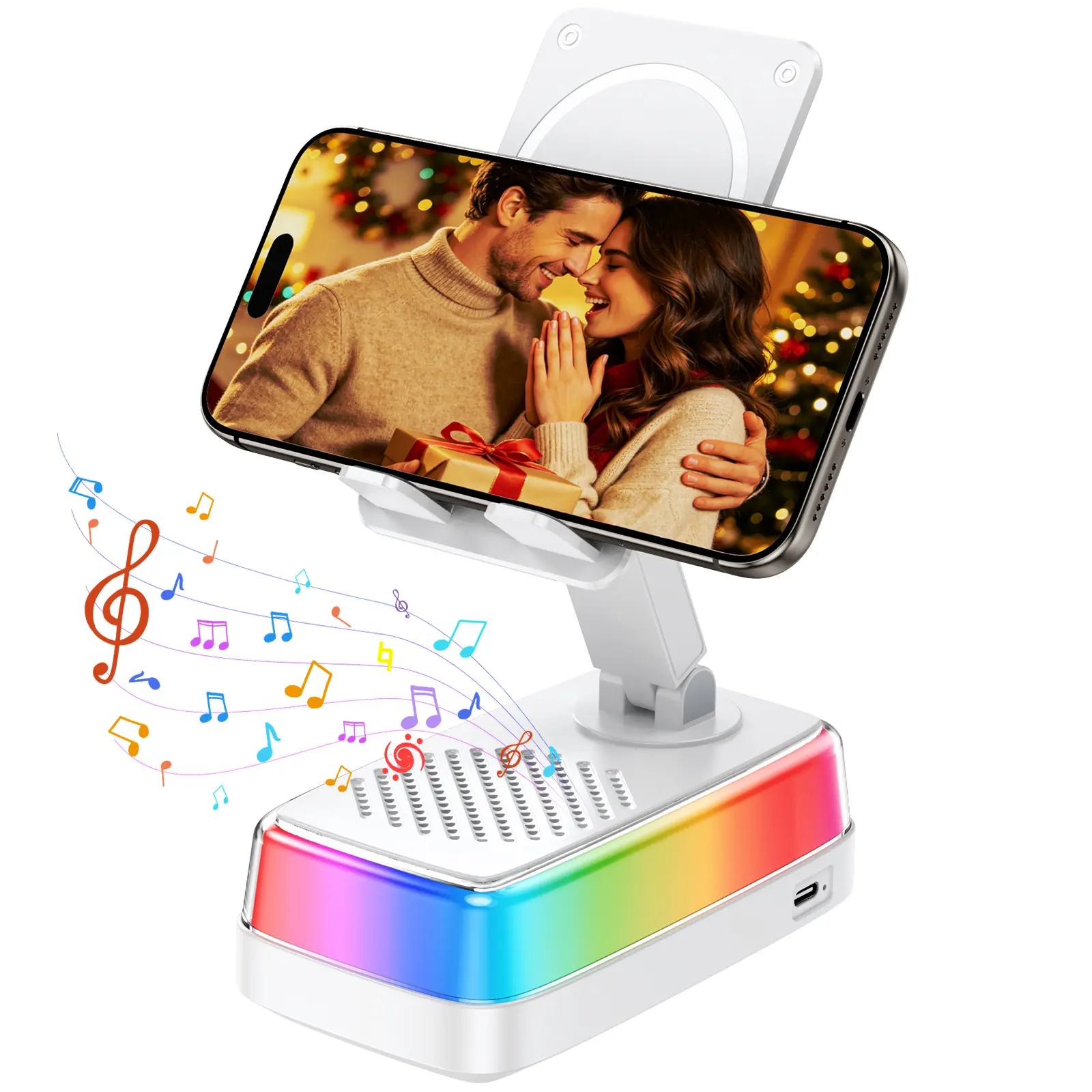 EATOP Wireless Induction BT5.3‑Compatible Smartphone Speaker, 360° Adjustable Foldable Phone Holder, 3000mAh Emergency Power Supply, Colorful RGB Ambient Light, Stereo Audio Amplifier, Birthday Holiday Gifts For Men Women Dads tiktokshopbacktoschool