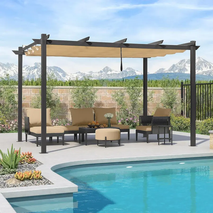 PURPLE LEAF Outdoor Retractable Pergola with Sun Shade Canopy Patio Aluminum Pergola for Garden, Outdoor Shade Shelter, Pergola Shade Cover