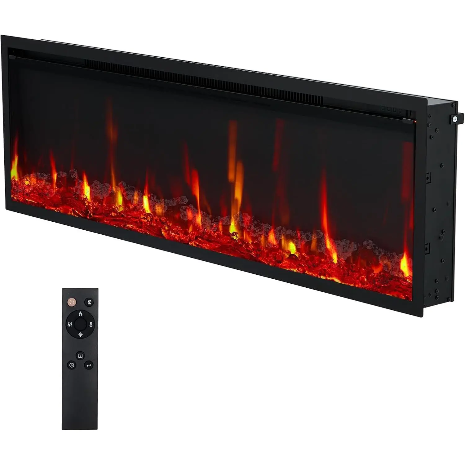 42-in Space-Saving Wall-Mounted/Recessed Electric Fireplace - Adjustable, Remote & Touch Sensor Controls, 750W/1500W Heating, 12-Color Flame & Ember Options, 4.2-in Ultra-Thin Design, Adjustable Log Display for Living Rooms, Commercial Spaces