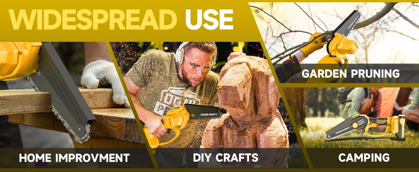 PULITUO 6 Inch Electric Chainsaw Cordless, Small Battery Powered Chainsaw, Lightweight Handheld Chain Saw, for Tree Branches, Wood Cutting, Pruning