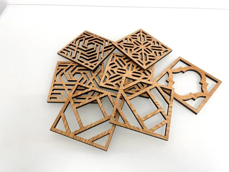 Geometric Wood Coasters Square Set of 4 - Laser Cut