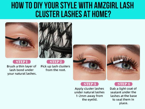 AMZGIRL LASH  DIY Cluster Lash Extension Kit 30D+40D 40+50D Eyelashes 320 Clusters Waterproof Bond and Seal DIY Lash Extensions Lash Clusters Waterproof Lash Clusters Kit  Makeup Cosmetic for Summer Outfits & Vacation Looks