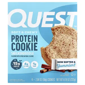 Quest Nutrition Protein Cookie, Snickerdoodle, 4 Cookies, 2.04 oz (58 g) Each Quest Nutrition Protein Cookie, Snickerdoodle, 4 Cookies, 2.04 oz (58 g) Each
