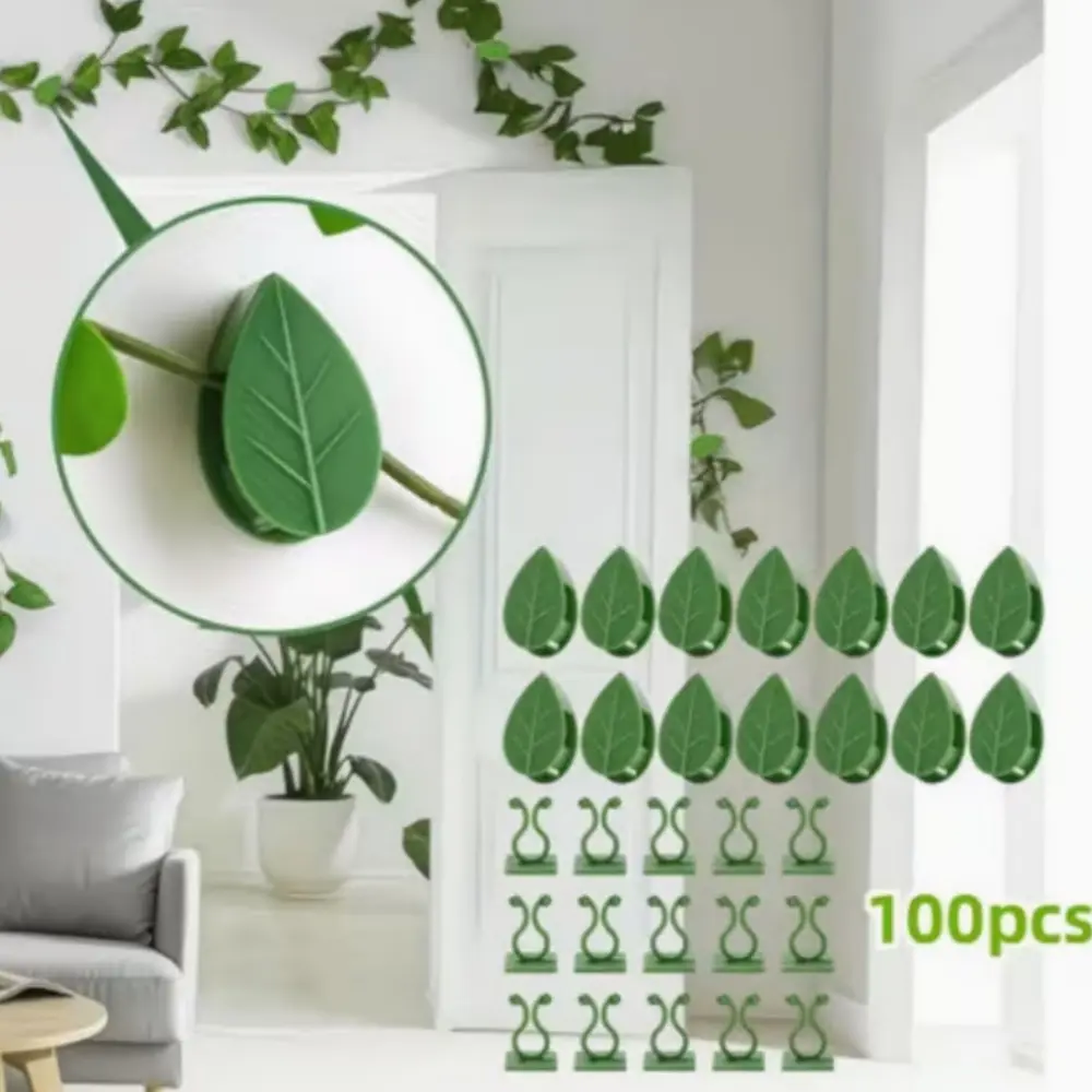 100pcs No-Nail Adhesive Climbing Plant Wall Hooks - Clips, Green Supports, Climbing Aids for Pothos Vine, Cable Organizer, Indoor Green Decor Gardening Tool Set, Climbing Plant Clips, Green Plant Supports