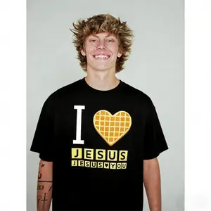 I Love Jesus Jesus Love You Waffle  Shirt, Bryce Crawford Merch, Christian Apparel Graphic Tee, Funny Christian Breakfast T-shirt, Unisex Casual   Inspirational Quote TShirt, TikTok Viral Unisex Com