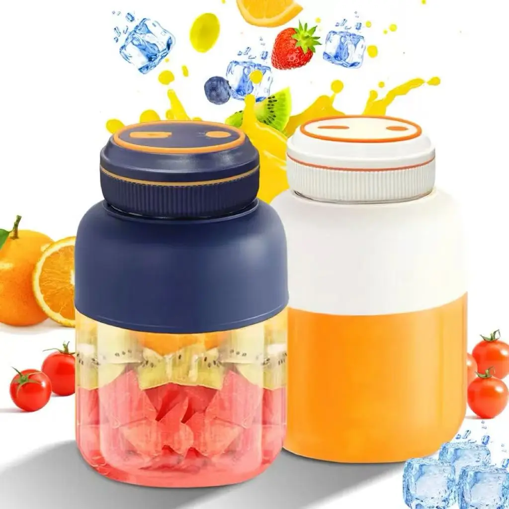 Portable USB-Rechargeable Kitchen Fruit Juicer Blender Cup - Plastic & Metal Household Multifunctional Smoothie Maker, Summer Home Essential with Safety Lock Precautions (Tighten Lid Before Use)