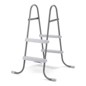 Pool Ladder Above Ground, 33/42/52in Available, Steel Frame Gray with White Steps, Suitable for Wall Height Pools
