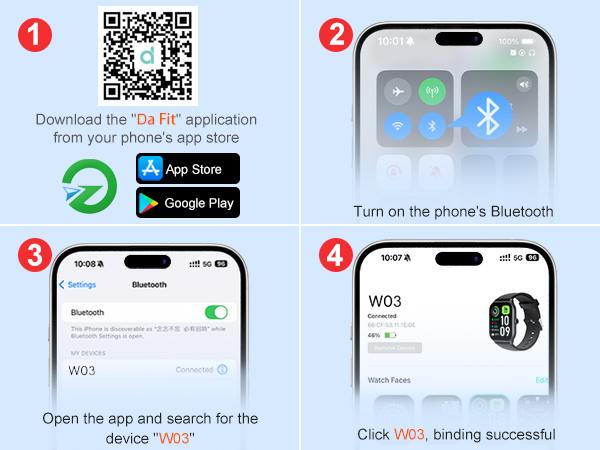 W03 Bluetooth 5.3 Calling Fitness & Health Smartwatch 1.91″ HD Color Touchscreen 24/7 Heart Rate SpO₂ Blood Pressure Sleep Tracking IP68 Waterproof Long Standby Android Compatible