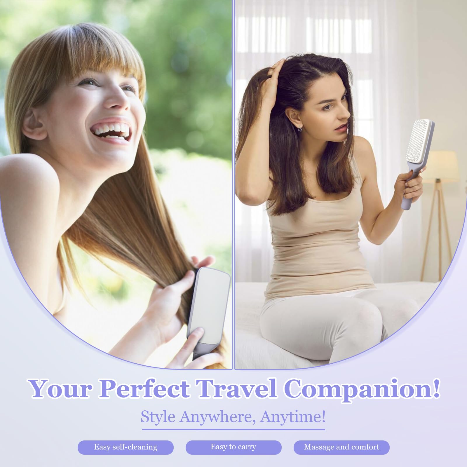 Self Cleaning Hair Brush with Retractable Bristles - Anti Static Detangling Brush for Fine Thin Hair, Effortless Hair Removal & Scalp Massage, Wet/Dry Use for Women Men Comb