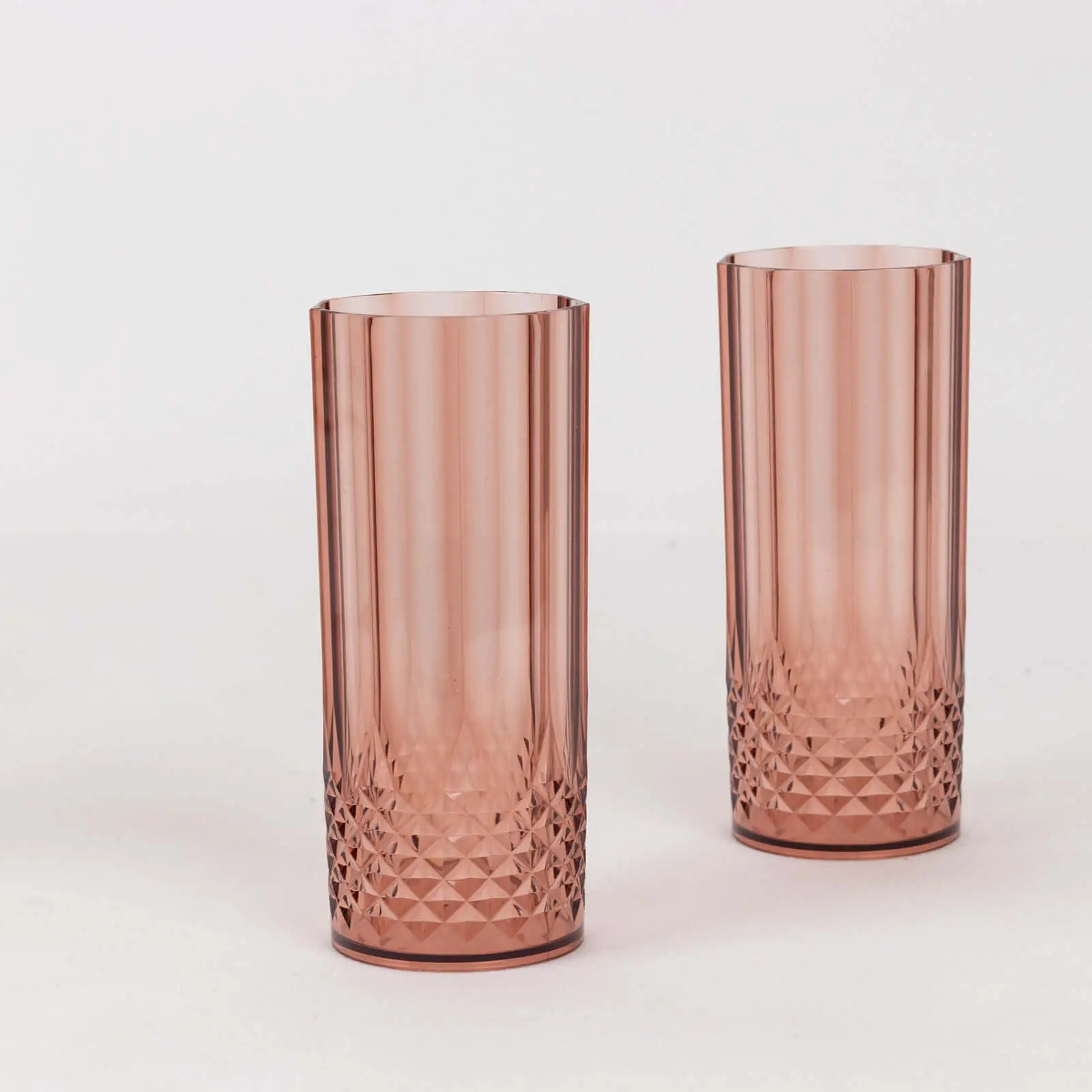 6-Pack Shatterproof Highball Glasses 14oz - Transparent Plastic Crystal Cut Dusty Rose Cocktail Tumblers for Parties, Birthdays, Weddings, Party Glasses, Birthday, Acrylic