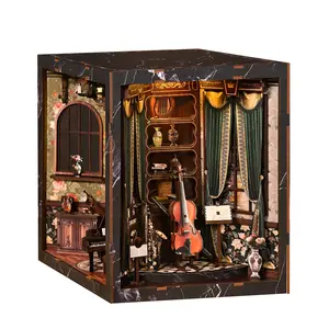 【European Melody Musicallnstrument Box】Wooden Book Nook DIY Model Kit for Adults Vintage Abstract Renaissance Style Hand-Assembled Booklet Toy House 3D Puzzle Wooden Shelf Decoration Miniature Dollhouse Victorian Style Wooden Instrument Box Birthday Gift
