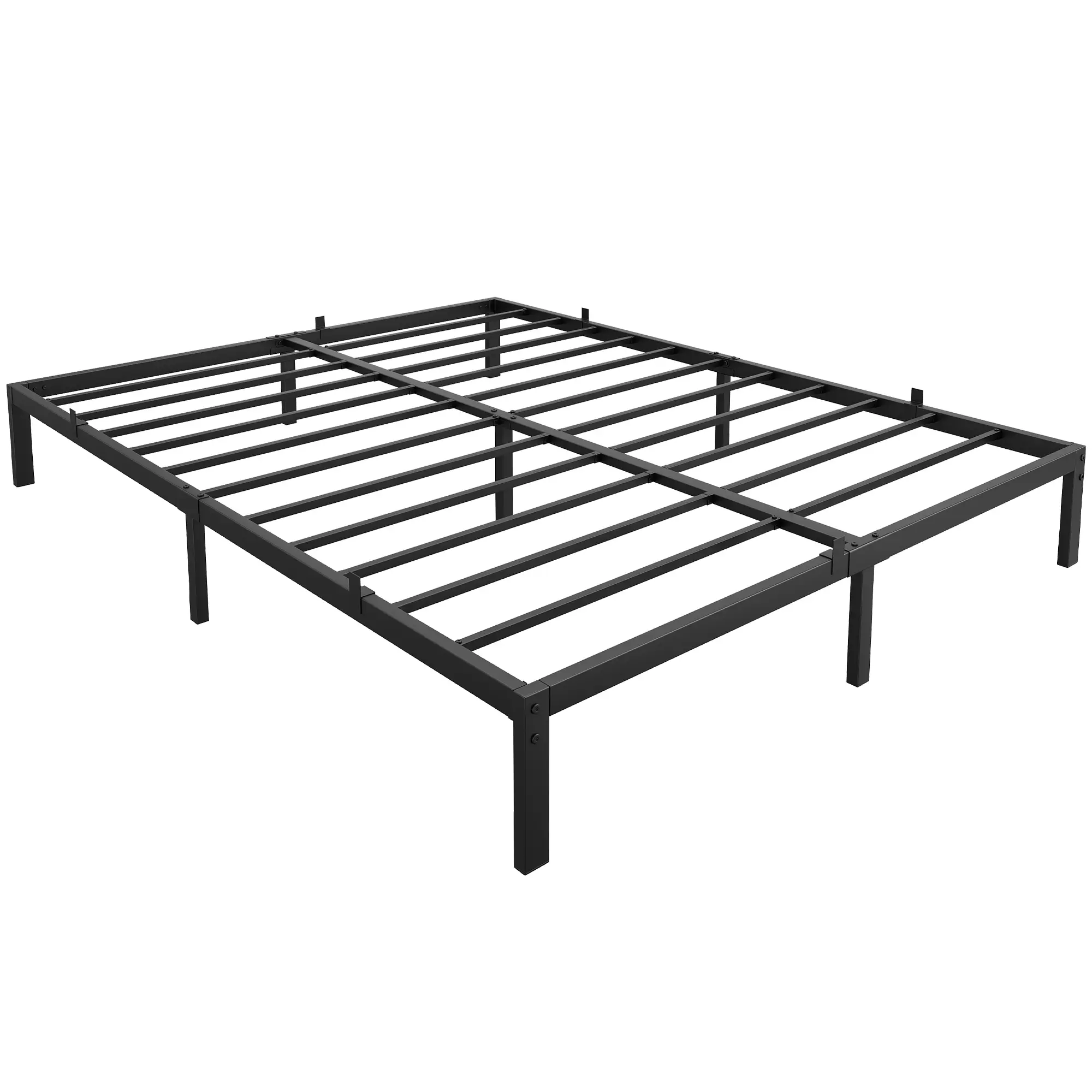 Queen/Full Size Low-Profile Metal Platform Bed Frame - Heavy-Duty Steel Slats Mattress Foundation, Noise-Free, Easy Setup, No Box Spring Needed, Black Indoor Bedroom Furniture with Storage Space