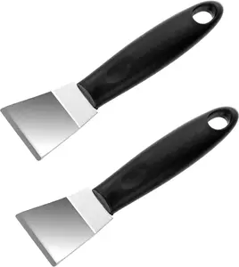 2Pack Metal Small Scraper Stainless Steel Cleaning Scraper Griddle Tool Oven Scrapers Tool Grill Induction Hob Stoves Scrapers Stiff Grill Pan Spatula for Kitchen Cleaning Wallpaper Outdoor BBQ