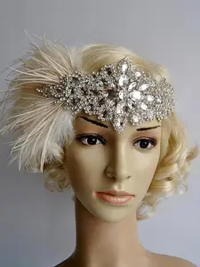 RETRO STAGE Apricot 1920s Feather Flapper Headband - Feather Headpiece for Vintage Costume Fashion Accessories