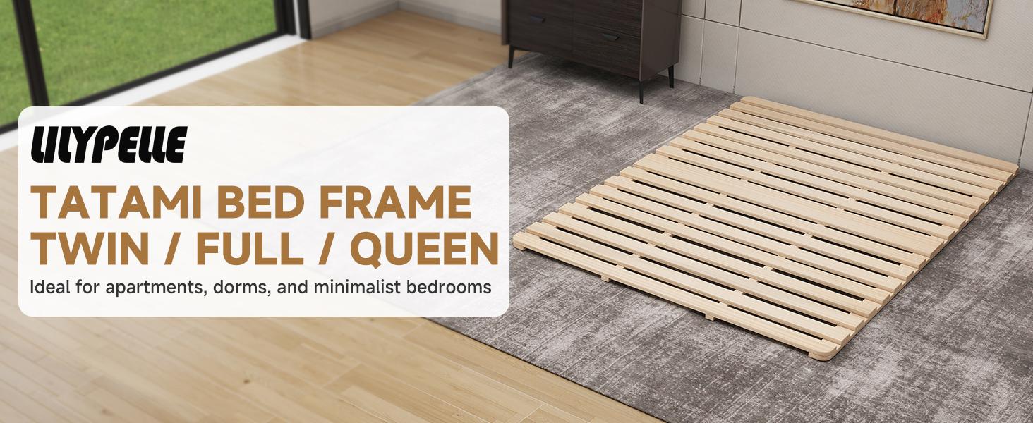【SummerWins】Lilypelle Foldable Solid Pine Wood Tatami Bed Frame, Japanese Tatami Bed Frame Slatted Bed, Beds Plate for Japanese Floor Futon Mattress, Guest Tatami Mat Floor Sleep Bedding