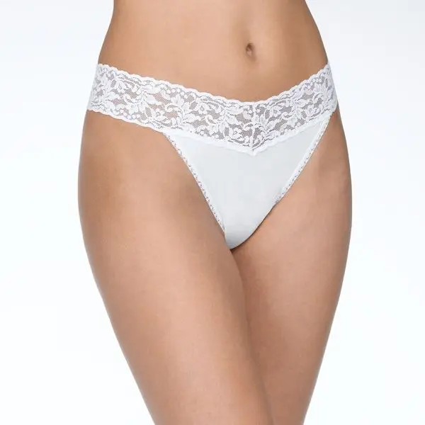 Women's Soft Original Rise Thong Panties - Comfortable Supima Cotton, Flat Stretch Lace Waistband, High-Hip Style Fit