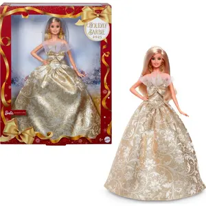 Barbie Signature 2025 Holiday Barbie Fashion Doll, Seasonal Collector, Blonde with Silver & Gold Gown