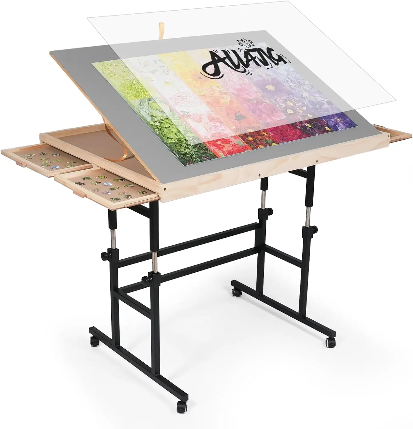 ALL4JIG 1500 Piece Jigsaw Puzzle Table with Legs,25"x34"Adjustable Puzzle Tables for Adults, 3-Tilting-Angle Portable Wooden Jigsaw Puzzle Board Portable with 4 Drawers & Cover Mother’s Day Gift for mom