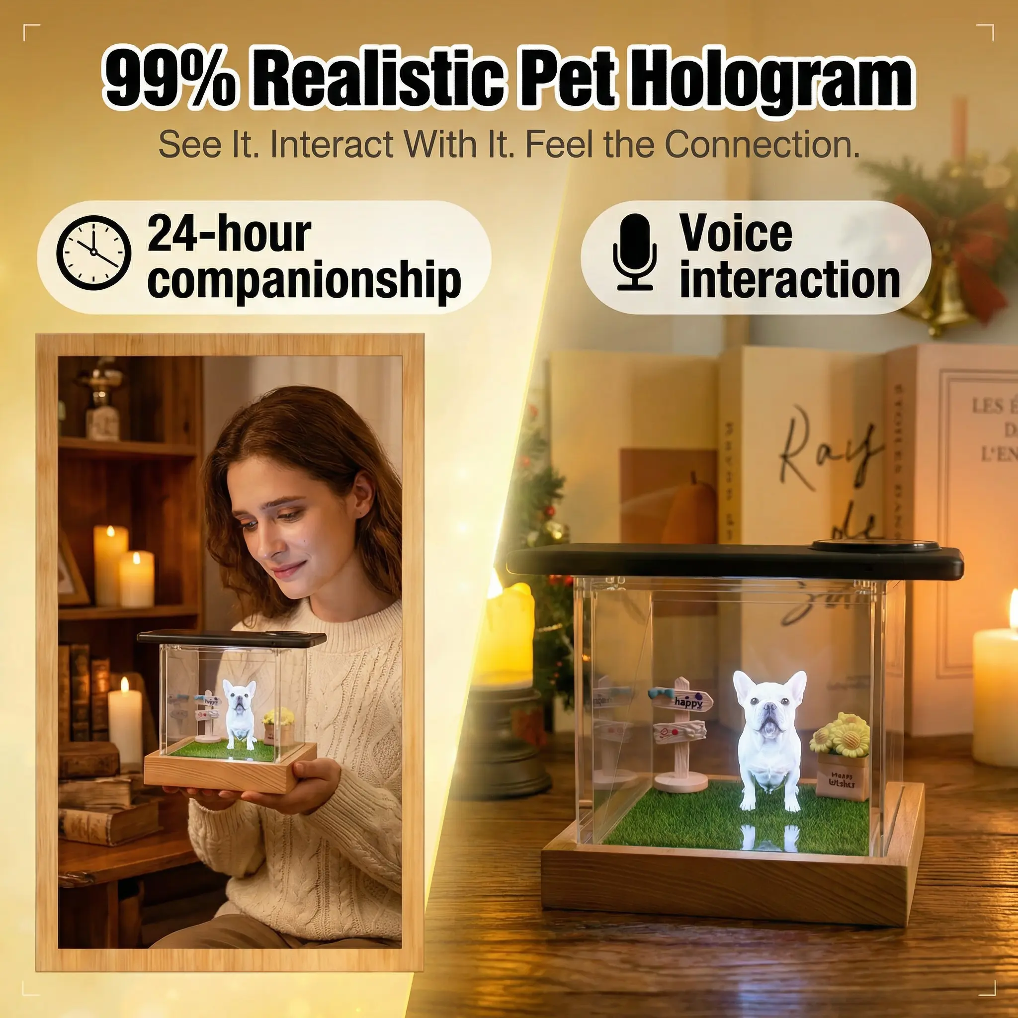 Personalized 3D Holographic Pet Memorial Lumina Box - Acrylic Glass, Cartoon-Style Gift, Customizable Dog/Cat Keepsake with Interactive Projection
