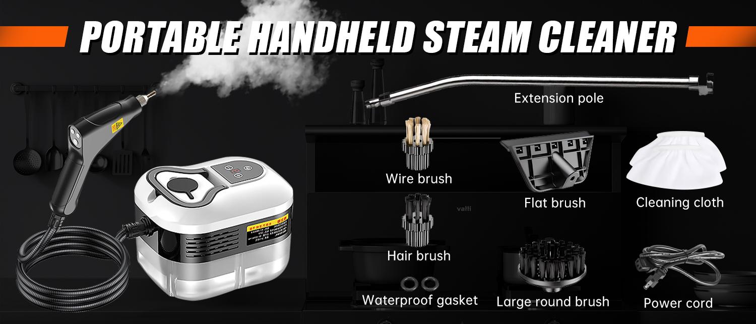 Portable Handheld Steam Cleaner with 10 Accessories, Adjustable Levels, Fast Heat-Up Steamer for Kitchen, Bathroom, Tile & Car Cleaning
