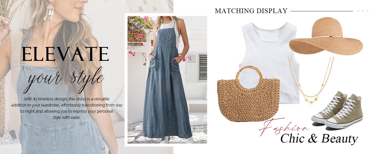 chouyatou 2026 Summer Women's Denim Suspender Dress, Long Denim Overall Dress, Flowy Skirt chouyatou 2026 Summer Women's Denim Suspender Dress, Long Denim Overall Dress, Flowy Skirt