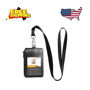 ID Badge Holder with Lanyard, 1 Zip Pocket and 4 Card Slots