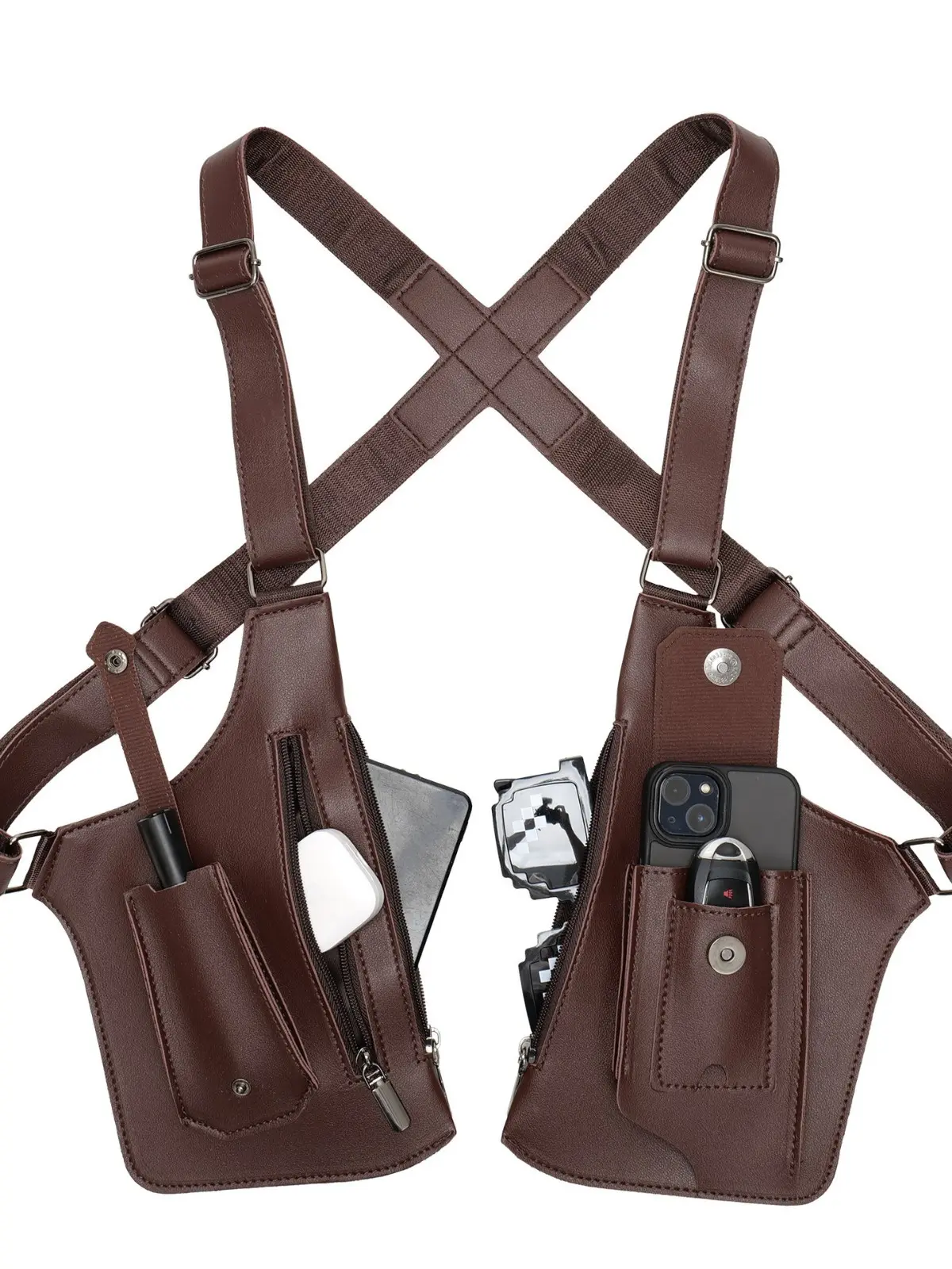 Premium Leather Unisex Adjustable Cross Body Zipper Sling Messenger Bag - Hidden Storage for Cellphone, Hunting Gear, Ideal for Cycling, Home Organizing (Cellphone Sling, Sling Crossbody Bags)