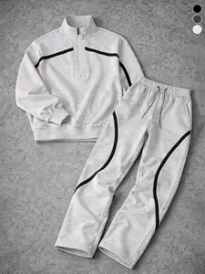Men's half-zip sweater set, spliced printed zipper shirt and matching leggings, loose and casual street style, complete wear, sports suit Complete Outfit Tracksuit Sets